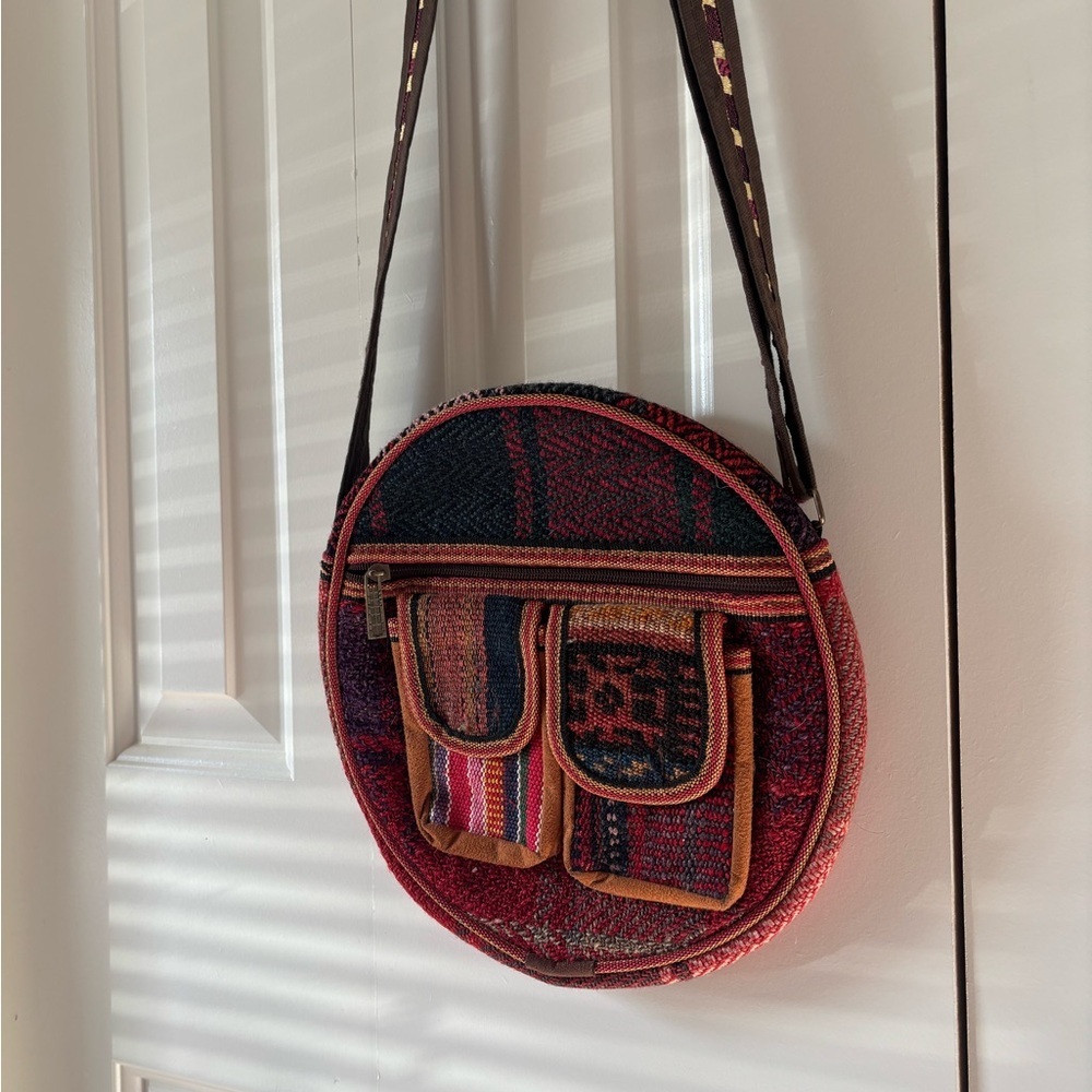 Boho Round Crossbody Bag in Red and Black - Picture 4 of 12